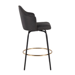 Ahoy Contemporary Fixed-Height Counter Stool with Black Metal Legs and Round Gold Metal Footrest with Charcoal Fabric Seat by LumiSource - Set of 2