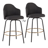 Ahoy Contemporary Fixed-Height Counter Stool with Black Metal Legs and Round Gold Metal Footrest with Charcoal Fabric Seat by LumiSource - Set of 2