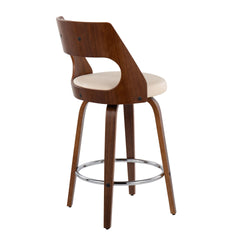 Cecina Mid-Century Modern Counter Stool with Swivel in Walnut and Cream Faux Leather by LumiSource - Set of 2