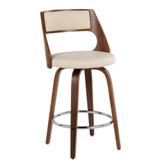 Cecina Mid-Century Modern Counter Stool with Swivel in Walnut and Cream Faux Leather by LumiSource - Set of 2