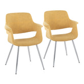 Vintage Flair Glam/Art Deco Chair in Chrome Metal and Yellow Fabric by LumiSource - Set of 2