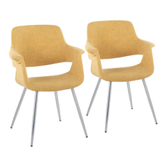Vintage Flair Glam/Art Deco Chair in Chrome Metal and Yellow Fabric by LumiSource - Set of 2