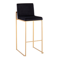 Fuji Contemporary High Back Barstool in Gold Steel and Black Velvet by LumiSource - Set of 2
