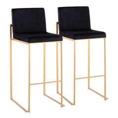 Fuji Contemporary High Back Barstool in Gold Steel and Black Velvet by LumiSource - Set of 2
