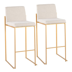Fuji Contemporary High Back Barstool in Gold Steel and Beige Fabric by LumiSource - Set of 2