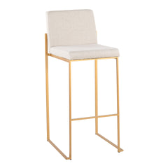 Fuji Contemporary High Back Barstool in Gold Steel and Beige Fabric by LumiSource - Set of 2
