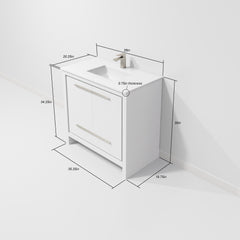 White Bath Vanity 36 in. W x 20 in. D, White Quartz Top and Gun Metal Faucet Set