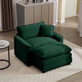 Comfortable Single Chair Deep Seat Sofa With Footstool With One Pillow, Suitable for Living Room and Bedroom, Club Multiple Occasions, Green Corduroy Fabric