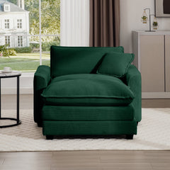 Comfortable Single Chair Deep Seat Sofa With Footstool With One Pillow, Suitable for Living Room and Bedroom, Club Multiple Occasions, Green Corduroy Fabric
