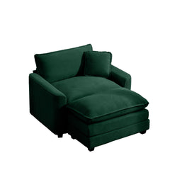 Comfortable Single Chair Deep Seat Sofa With Footstool With One Pillow, Suitable for Living Room and Bedroom, Club Multiple Occasions, Green Corduroy Fabric