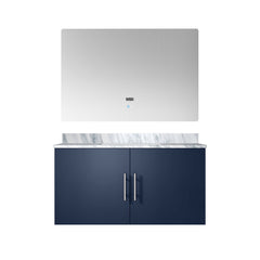 Navy Blue Bath Vanity 36 in. W x 22 in. D, Carrara Marble Top, and 36 in. LED Mirror