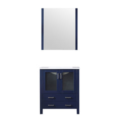 Navy Blue Bath Vanity 30 in. W x 18.25 in. D, White Ceramic Top, and 28 in. Mirror