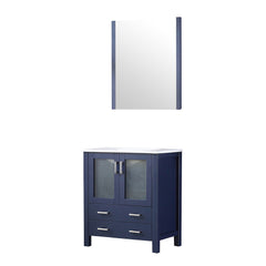 Navy Blue Bath Vanity 30 in. W x 18.25 in. D, White Ceramic Top, and 28 in. Mirror