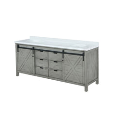 Ash Grey Double Bath Vanity 84 in. W x 22 in. D, with White Quartz Countertop