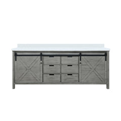 Ash Grey Double Bath Vanity 84 in. W x 22 in. D, with White Quartz Countertop