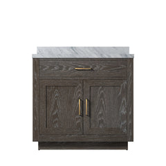 Brown Oak Single Bath Vanity 36 in. W x 22 in. D, with Carrara Marble Top