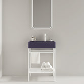 LOFI 24" Bathroom Vanity with Ceramic Basin, Freestanding Bathroom Console Sink Set, Glossy Purple Rectangular Ceramic Basin without Faucet, Open Metal Leg, Storage Shelves, White Color