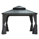 12' X 12' Hardtop Gazebo, Upgraded Metal Gazebo with Drainage System, Dual-Layer Galvanized Steel Roof, Curtain and Netting, Outdoor Shelter Canopy for Patio, Garden, and Backyard, Grey