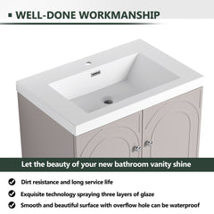 30" Freestanding Bathroom Vanity with White Resin Sink & 2 Soft-Close Cabinet Doors (KD-Packing)