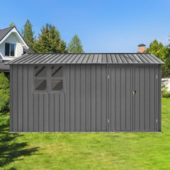 Metal garden sheds 12ftx10ft outdoor storage sheds grey with window with Goods Shelves