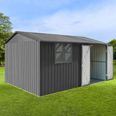Metal garden sheds 12ftx10ft outdoor storage sheds grey with window with Goods Shelves