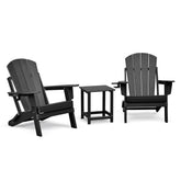 Folding Outdoor Adirondack Chair Set of 2 and Table Set,HDPE All-weather Folding Fire Pit Chair, Ergonomic Design Patio Lawn Chair for Outside Deck Garden Backyardf Balcony, Black