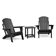 Folding Outdoor Adirondack Chair Set of 2 and Table Set,HDPE All-weather Folding Fire Pit Chair, Ergonomic Design Patio Lawn Chair for Outside Deck Garden Backyardf Balcony, Black