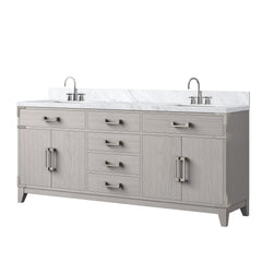 White Oak Double Bath Vanity 72 in. W x 22 in. D, Carrara Marble Top, and Faucet Set