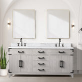 White Oak Double Bath Vanity 72 in. W x 22 in. D, Carrara Marble Top, and Faucet Set