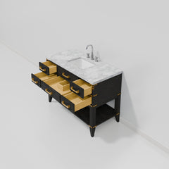 Black Oak Single Bath Vanity 48 in. W x 22 in. D, Carrara Marble Top, and Faucet Set