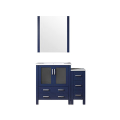 Navy Blue Single Bath Vanity 48 in. W x 18.25 in. D, with Side Cabinet, White Ceramic Top, and 34 in. Mirror