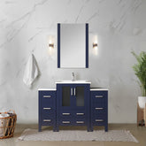 Navy Blue Single Bath Vanity 48 in. W x 18.25 in. D, with Side Cabinet, and White Ceramic Top