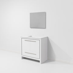 White Bath Vanity 36 in. W x 20 in. D, White Quartz Top and 28 in. Mirror
