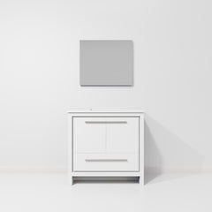 White Bath Vanity 36 in. W x 20 in. D, White Quartz Top and 28 in. Mirror