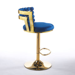 Modern Bar chair(set of 2 ) with golden color iron tube legs, soft cushions and comfortable backrest, suitable for dining room, living room, cafe,Bar stool,blue