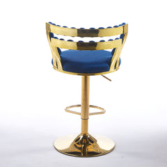 Modern Bar chair(set of 2 ) with golden color iron tube legs, soft cushions and comfortable backrest, suitable for dining room, living room, cafe,Bar stool,blue
