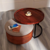 Wooden Table with Metal Stand And Nesting Drum, 27.5X27.5X18"
