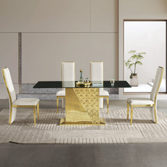 0.039 inch Tempered Black Glass Top & Gold Stainless Steel Legs Dining Room Table L 70.08 x W 34.65 x H 29.53 Inches modern design easy to clean table for Sturdy Kitchen room