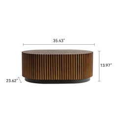 Set of 2 Fluted Oval Coffee Table - Solid Wood & MDF Nesting Coffee Table Set (35.43"/23.62"), Mid-Century Modern Wood Table for Living Room/Apartment