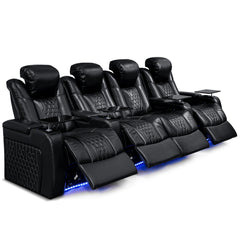 124.4"Power Recliner 4 PC Made WithTop-Grain Nappa,Fully Adjustable Relaxation,Smart Charging,Dynamic RGB LED Lighting,BLACK