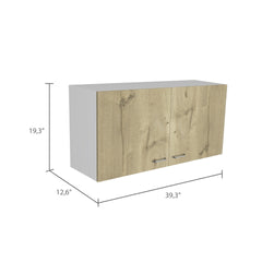 Napoles Wall Cabinet, Two Shelves, Double Door -White / Light Oak