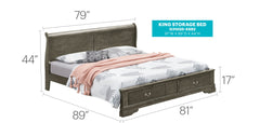 Elegant King Storage Bed In Gray Finish