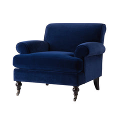Alana 38" Lawson Accent Arm Chair Metal Casters, Navy Blue Velvet
