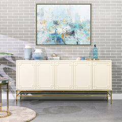 Gemini 79" Sideboard Storage Buffet, White Lacquer Birchwood