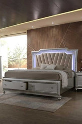 Kaitlyn Synthetic Leather & Champagne Finish Queen Bed W/Led & Storage (Queen)