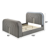 Shelyn Gray Teddy Sherpa & Chrome Queen Bed w/Led, TV Stand, Fireplace & Bluetooth