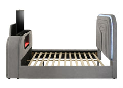 Shelyn Gray Teddy Sherpa & Chrome Queen Bed w/Led, TV Stand, Fireplace & Bluetooth