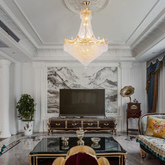 42" in Luxurious CZAR K9 Crystal Single Tier Chandelier 22-LED Bulbs Neo Classical Hardwired Ceiling Chandelier Lamp for Living Room, Hallway, Dining Room