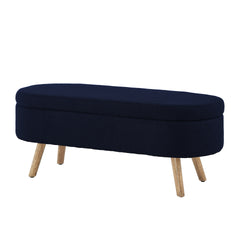 Luxury Oval Boucle Storage Ottoman Bench with Wood Legs 350lb Weight Capacity & Safety Hinge, for Living Room, Bedroom Entryway,NABY BLUE