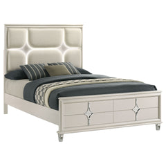 Gwendolyn Pearl White Queen Panel Bed LED Headboard